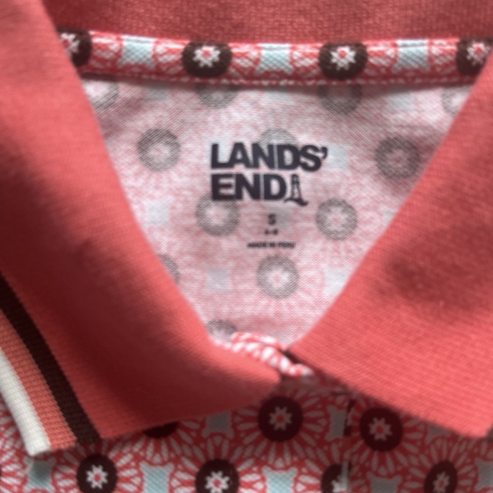 Lands' End Womens Size S 6-8 Polo Shirt Short Sleeve Floral Geometric 97% Cotton - Picture 3 of 8